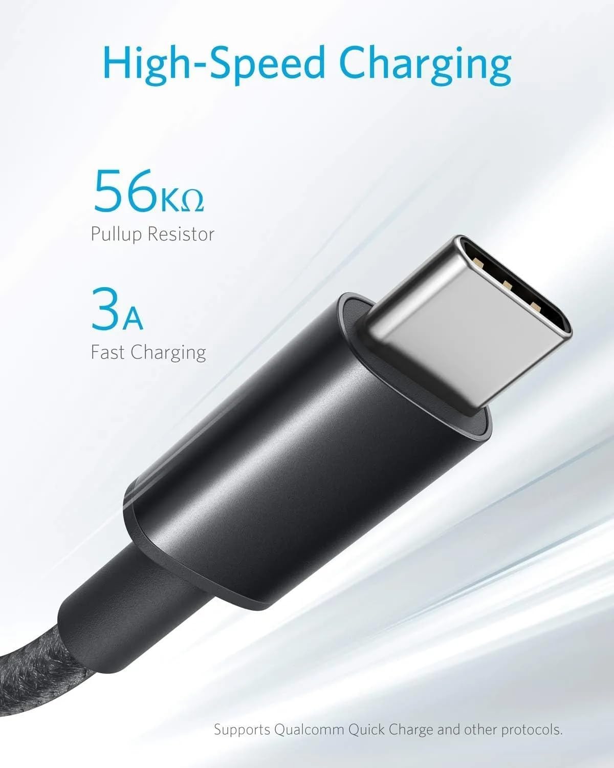 6ft Braided USB-A to USB-C Fast Charging Cable Black